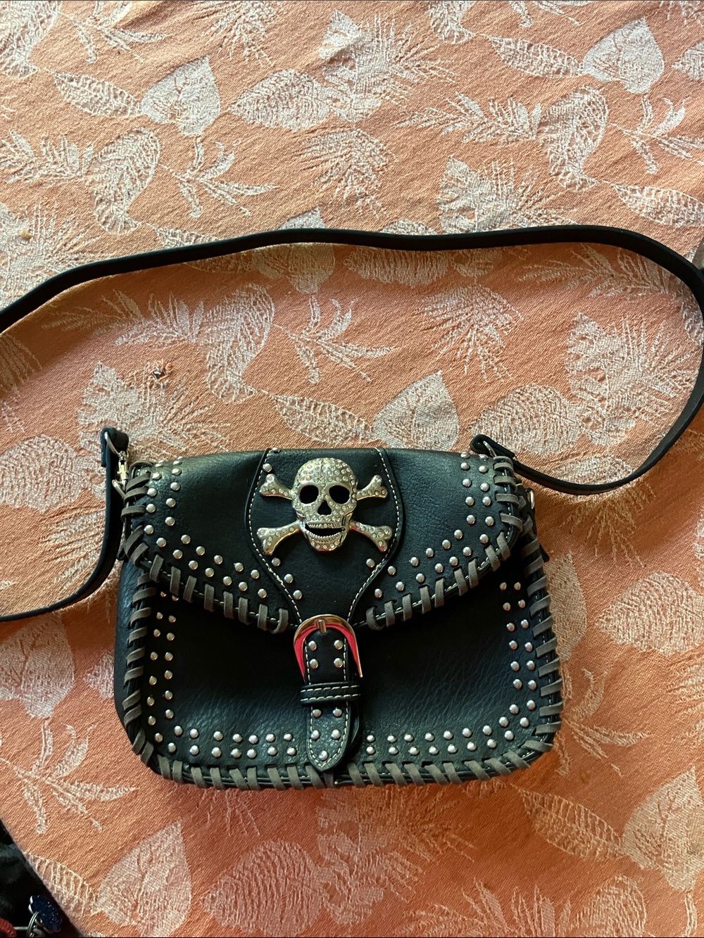 Black Studded Skull Crossbody Bag